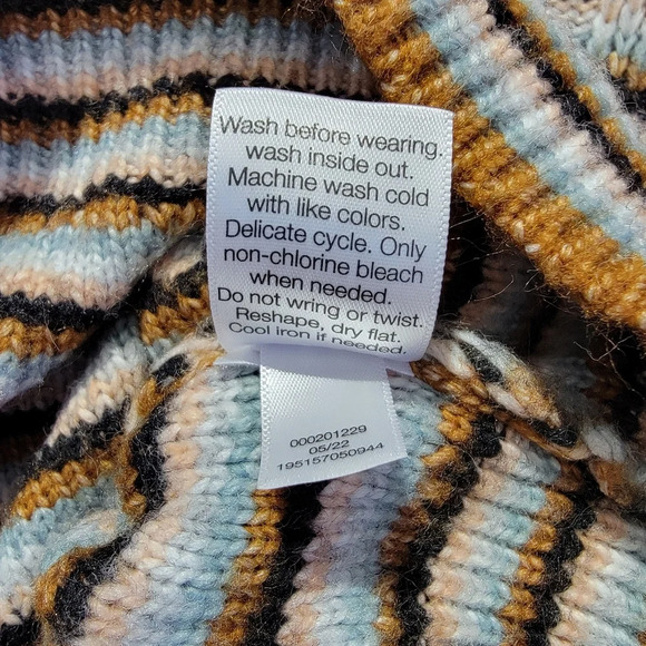 Nine West Cropped Striped Blue Tan Cream Boat Neck Sweater Fall Winter Size M - Picture 8 of 10